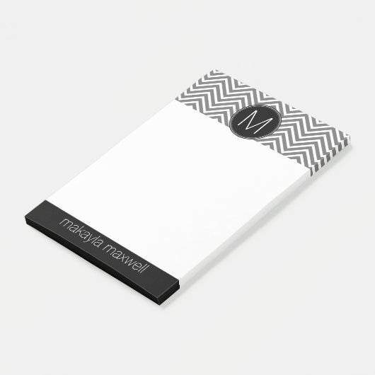 Grijze en zwarte Chevrons met aangepast monogram Post-it® Notes (Schuin)