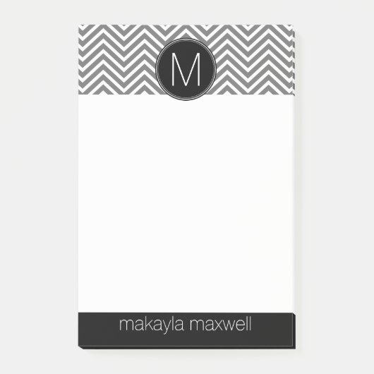 Grijze en zwarte Chevrons met aangepast monogram Post-it® Notes (Voorkant)