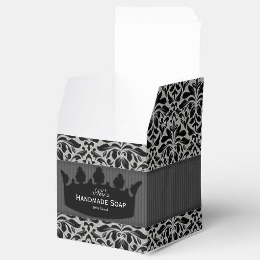 Grijze en zwarte Damashandgemaakte zeep Bedankdoosjes (Geopend)