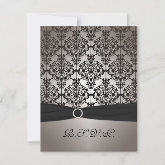 Grijze en zwarte damast trouw RSVP kaart (Voorkant)