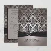 Grijze en zwarte damasten trouw-RSVP-kaart RSVP Kaartje (Voorkant / Achterkant)