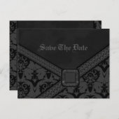 Grijze en zwarte Gothic Lace Wedding Aankondigingskaart (Voorkant / Achterkant)