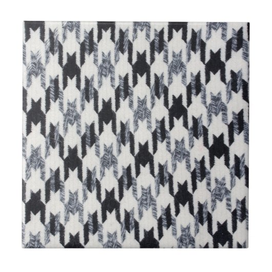 Grijze en zwarte Houndstooth Modern Fabric Texture Tegeltje (Voorkant)