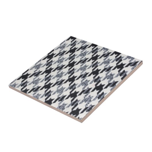 Grijze en zwarte Houndstooth Modern Fabric Texture Tegeltje (Zijkant)