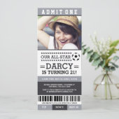 Grijze en zwarte Ticket Birthday Invites Kaart (Staand voorkant)