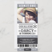 Grijze en zwarte Ticket Birthday Invites Kaart (Voorkant)