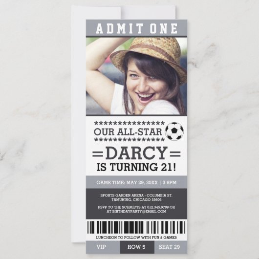 Grijze en zwarte Ticket Birthday Invites Kaart (Voorkant)