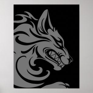 Grijze en zwarte tribale Wolf Poster