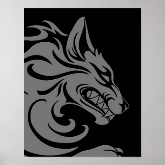 Grijze en zwarte tribale Wolf Poster (Voorkant)