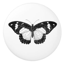 Grijze en zwarte vlinder keramische knop