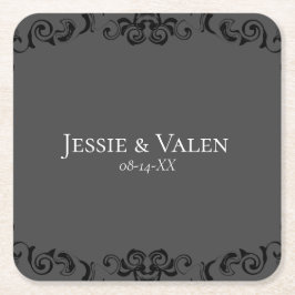 Grijze en zwarte Zwirl Gothic Wedding Kartonnen Onderzetters