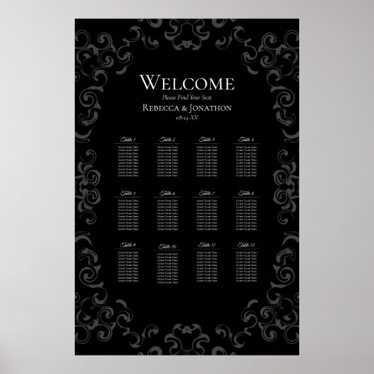Grijze en zwarte Zwirl Gothic Wedding Poster (Voorkant)