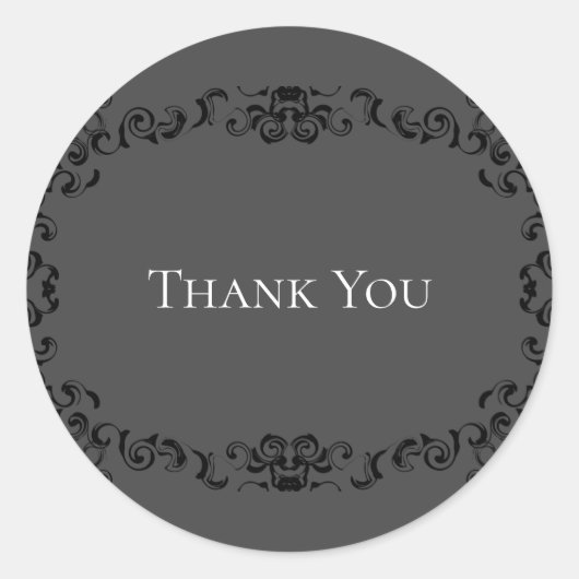 Grijze en zwarte Zwirl Gothic Wedding Ronde Sticker (Voorkant)