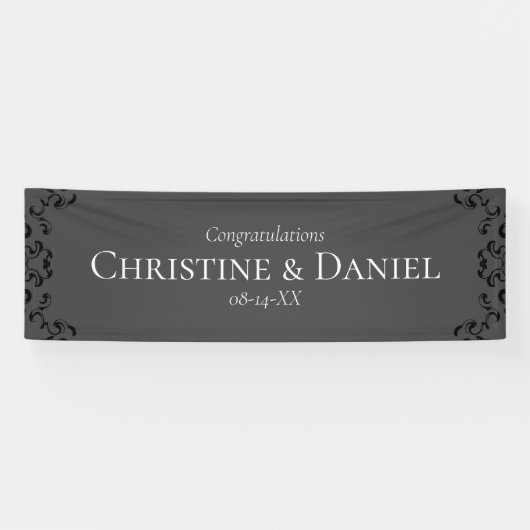 Grijze en zwarte Zwirl Gothic Wedding Spandoek (Horizontaal)