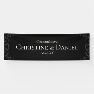 Grijze en zwarte Zwirl Gothic Wedding Spandoek