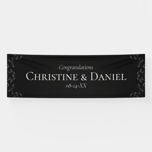 Grijze en zwarte Zwirl Gothic Wedding Spandoek (Horizontaal)