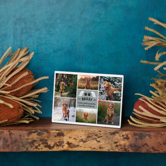 Grijze Engel Vleugels & Hond Paws Memorial Fotocol Fotoplaat (Zijkant)