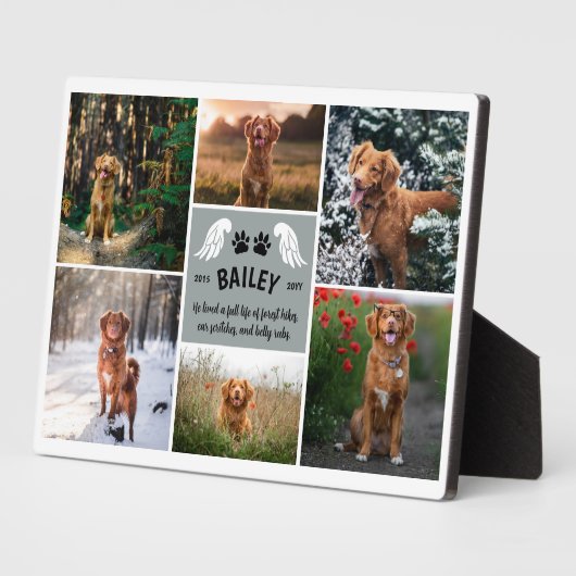 Grijze Engel Vleugels & Hond Paws Memorial Fotocol Fotoplaat (Zijkant)