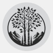 Grijze Espenboom Bruiloft Ronde Sticker (Voorkant)