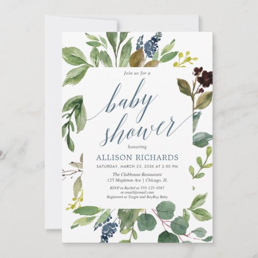 Grijze eucalyptus geslachtsneutraal baby shower kaart (Voorkant)