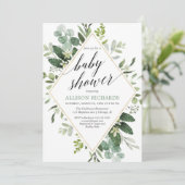 Grijze eucalyptus geslachtsneutraal baby shower kaart (Staand voorkant)