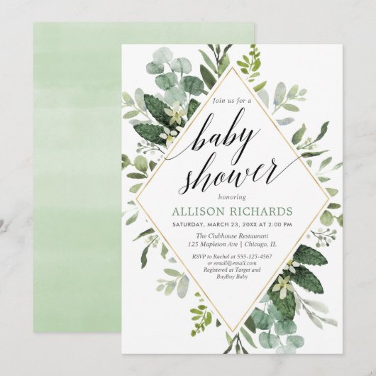 Grijze eucalyptus geslachtsneutraal baby shower kaart (Voorkant / Achterkant)