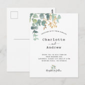 Grijze eucalyptus witte goudbruine bruiloft briefkaart (Voorkant / Achterkant)