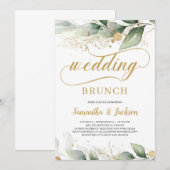 Grijze eucalyptusgoudbladeren bruiloft brunch kaart (Voorkant / Achterkant)