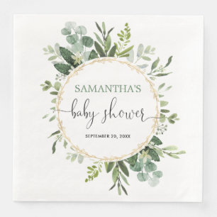 Grijze eucalyptusvleugelboten baby shower servet