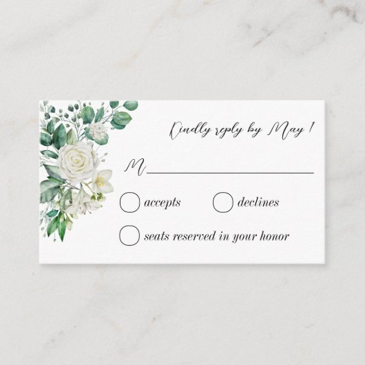 Grijze eucalyptuswitte roses RSVP Informatiekaartje (Voorkant)