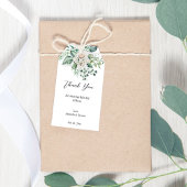 Grijze eucalyptuswitte rozen bruiloft cadeaulabel