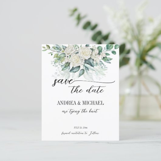 Grijze eucalyptuswitte rozen redden de datum (Staand voorkant)