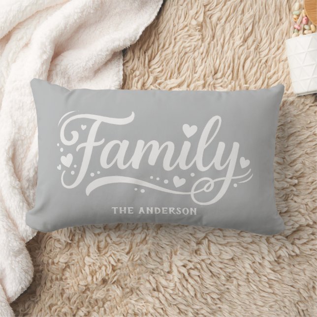Grijze Familie Hart Script Monogram Kussen (Deken)