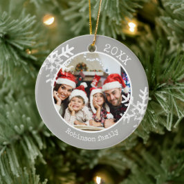 Grijze familiefoto sneeuwvlok Kerstmis Keramisch Ornament