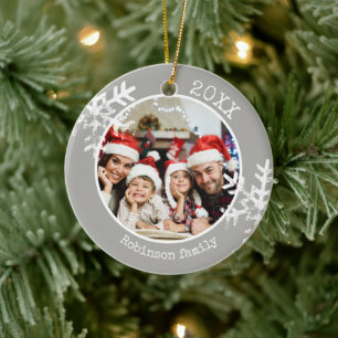 Grijze familiefoto sneeuwvlok Kerstmis Keramisch Ornament