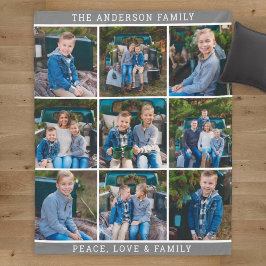Grijze familiefotocollage Vrede Liefde Fleece Deken