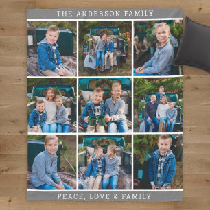 Grijze familiefotocollage Vrede Liefde Fleece Deken