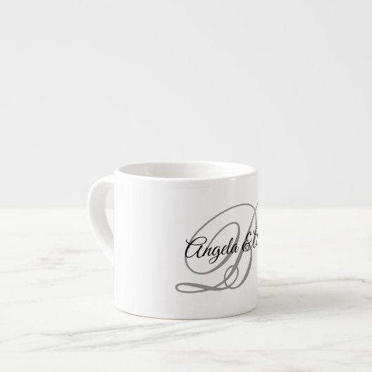 Grijze Fancy Calligrafie Schrift Monogram Espresso Kop (Links)