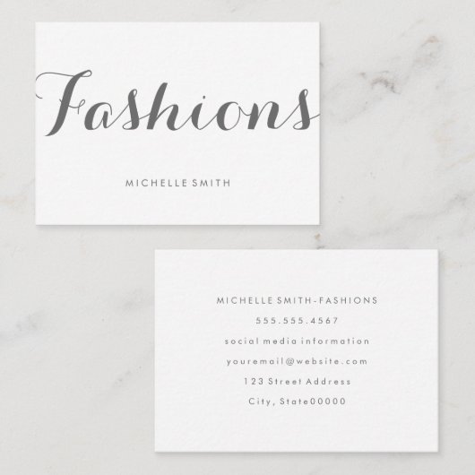 Grijze Fancy lettertypeminimiet Visitekaartje (Voorkant / Achterkant)