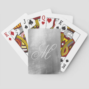 Grijze Fancy Monogram Glanzende Nep Zilver Folie Pokerkaarten