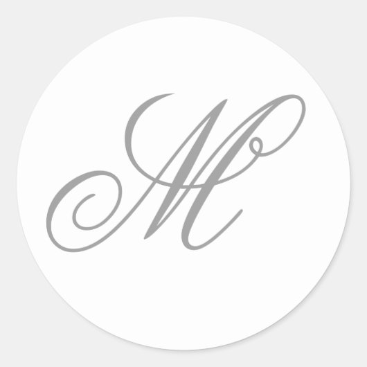 Grijze Fancy Script Calligrafie Monogram Ronde Sticker (Voorkant)