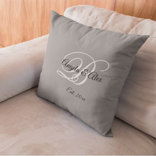 Grijze Fancy Trouwherdenking Monogram Kussen