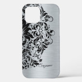 Grijze faux aluminium zwarte kant Case-Mate iPhone case (Achterkant)