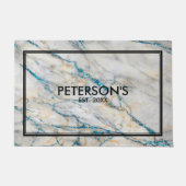 Grijze Faux Marble Blue Sparkles Deurmat (Voorkant)