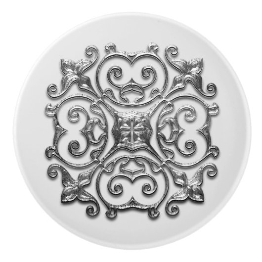 Grijze Faux Silver Medallion  keramische puin Keramische Knop (Voorkant)