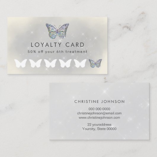 " grijze faux sparkle butterfly " - kaart visitekaartje (Voorkant / Achterkant)