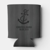 Grijze Faux Wood Stripes Nautical Anker Blikjeskoeler (Achterkant)