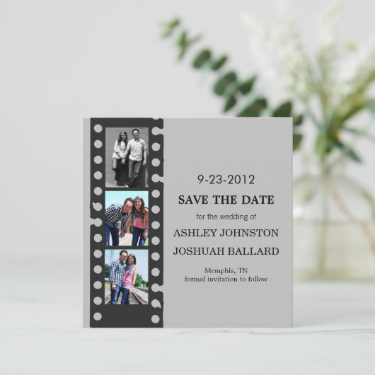 Grijze filmstrips opslaan Datum invullen Save The Date (Staand voorkant)