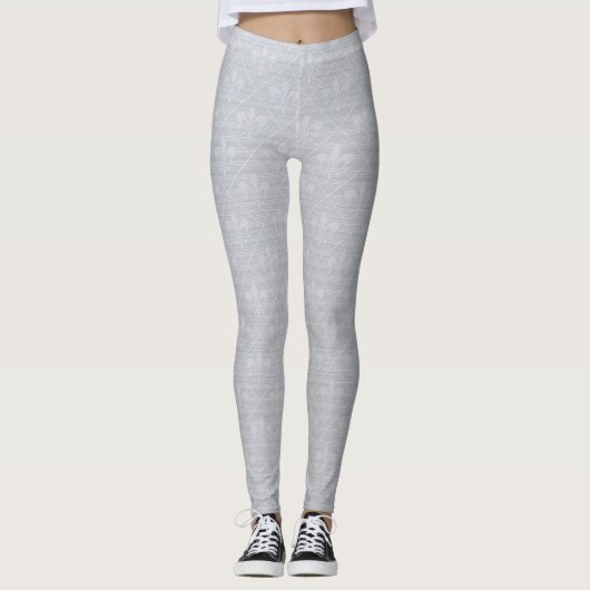 Grijze fleur De Lis Pattern Leggings (Voorkant)