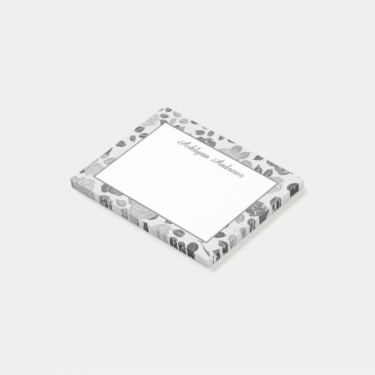  grijze Floral Post-it® Notes (Schuin)